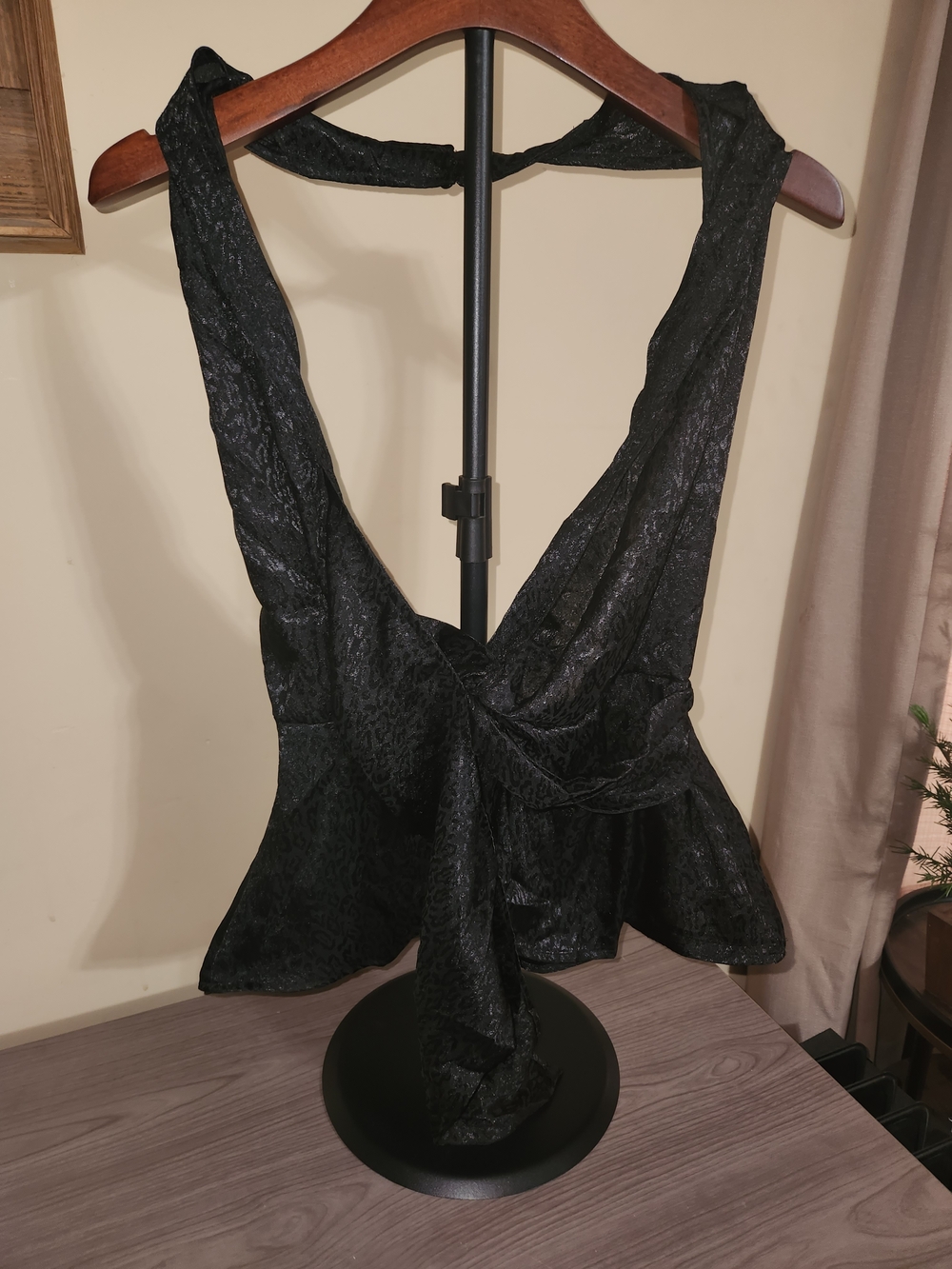 VENUS Black Tie-Front Plunging V Neck Halter Blouse NWOT
